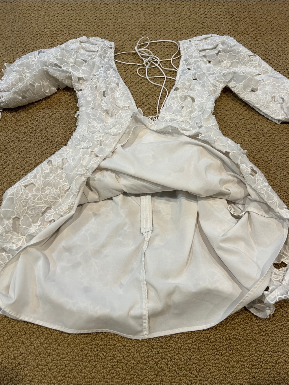 For Love & Lemons Leighton Mini Dress size Medium White Floral Applique - Picture 9 of 17